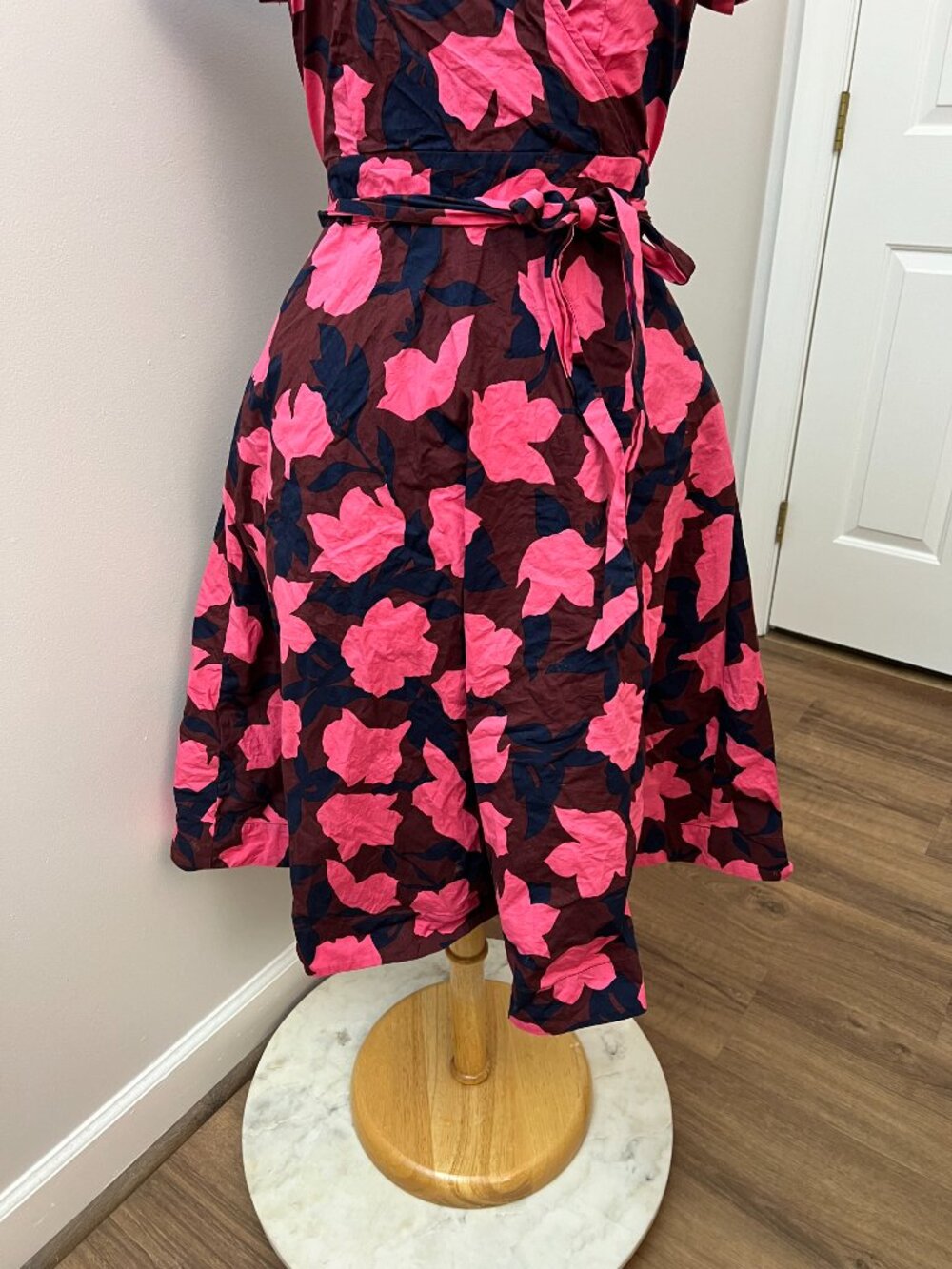 Boden Cotton Pink Floral Tie Waist Fit and Flare Dress Sz 4 - Picture 5 of 12